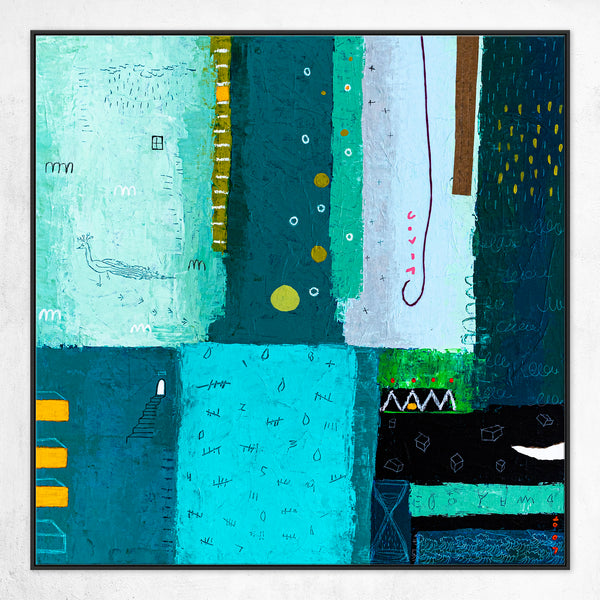 Teal Original Abstract Colorful Acrylic Painting, Unique Modern Canvas Wall Art with Green Color Theme | Petit Paon