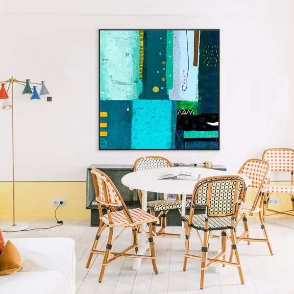 Teal Original Abstract Colorful Acrylic Painting, Unique Modern Canvas Wall Art with Green Color Theme | Petit Paon