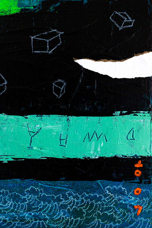 Teal Original Abstract Colorful Acrylic Painting, Unique Modern Canvas Wall Art with Green Color Theme | Petit Paon