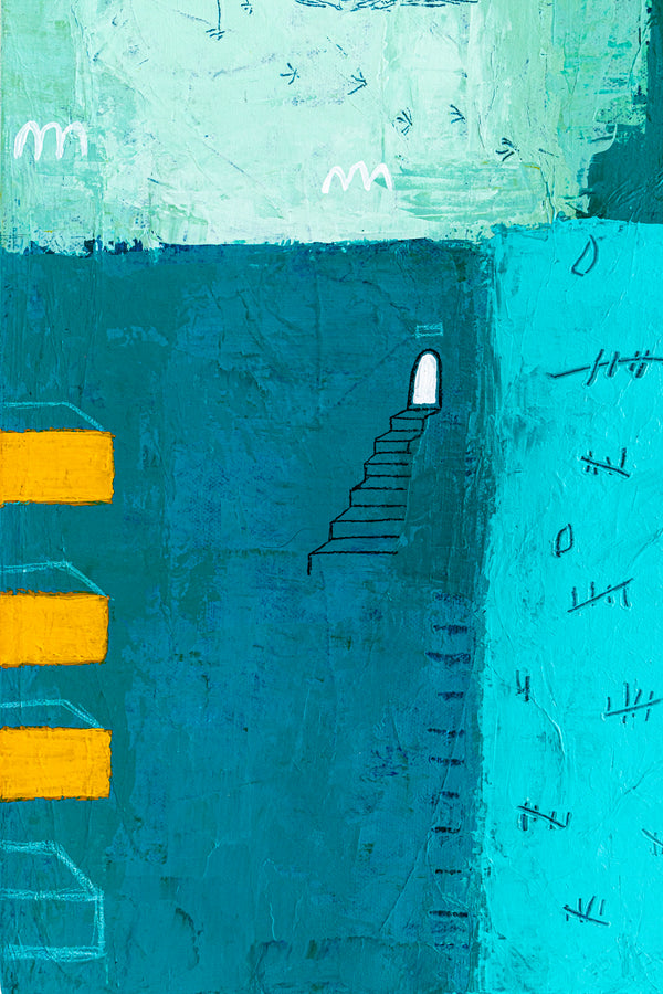 Teal Original Abstract Colorful Acrylic Painting, Unique Modern Canvas Wall Art with Green Color Theme | Petit Paon