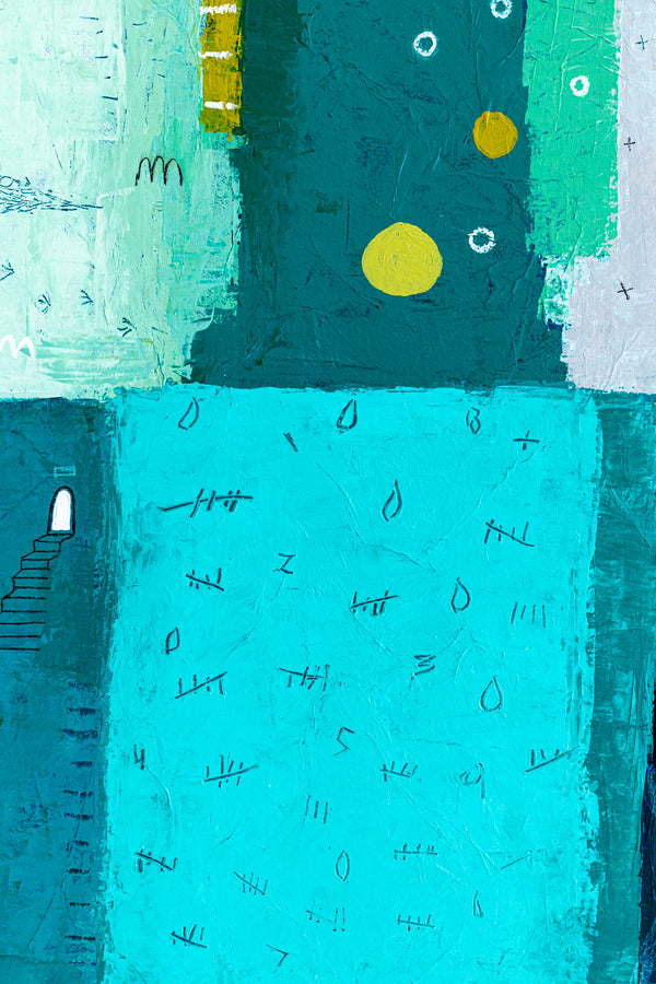 Teal Original Abstract Colorful Acrylic Painting, Unique Modern Canvas Wall Art with Green Color Theme | Petit Paon