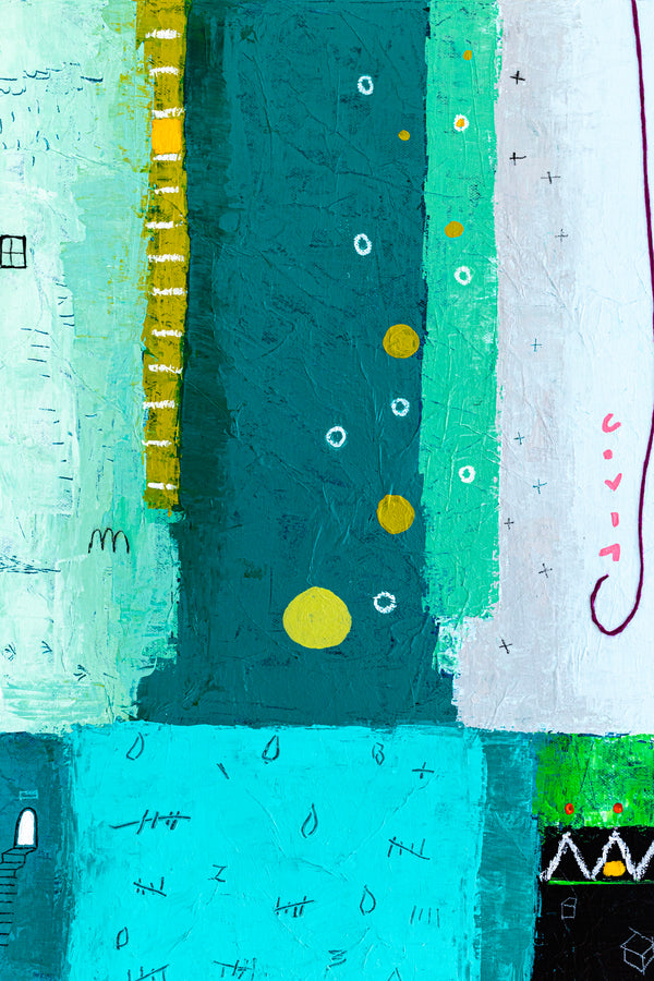 Teal Original Abstract Colorful Acrylic Painting, Unique Modern Canvas Wall Art with Green Color Theme | Petit Paon