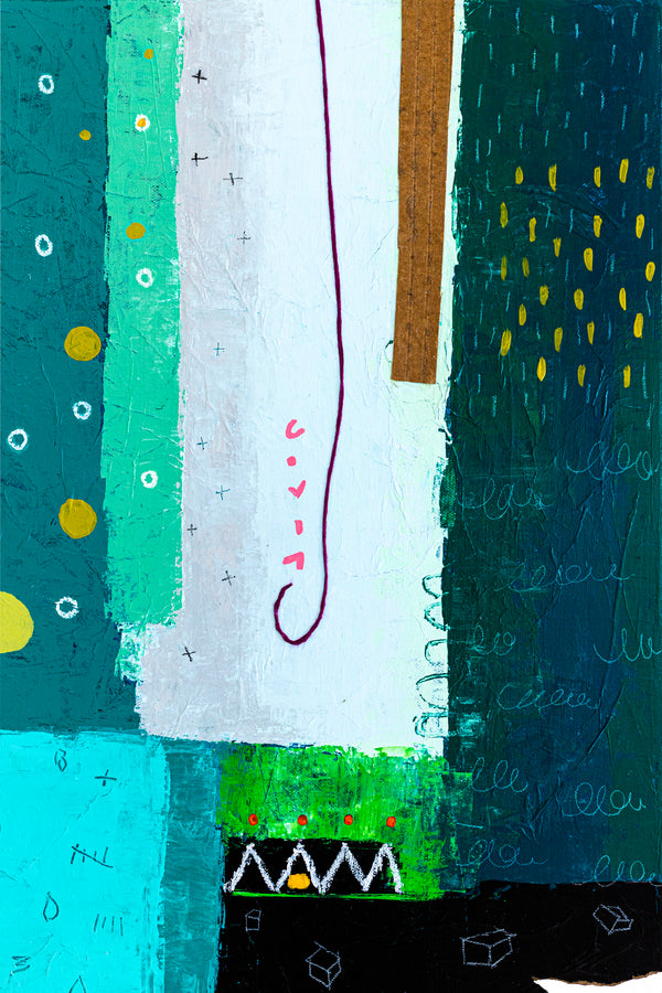 Teal Original Abstract Colorful Acrylic Painting, Unique Modern Canvas Wall Art with Green Color Theme | Petit Paon