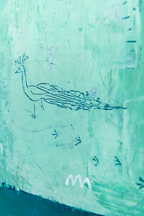 Teal Original Abstract Colorful Acrylic Painting, Unique Modern Canvas Wall Art with Green Color Theme | Petit Paon