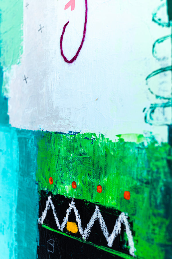 Teal Original Abstract Colorful Acrylic Painting, Unique Modern Canvas Wall Art with Green Color Theme | Petit Paon