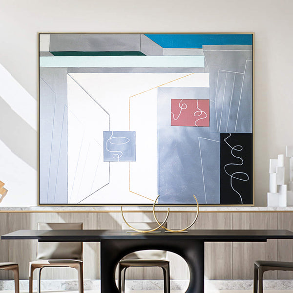 Minimalist Geometric Original Abstract Acrylic Painting, Architectural Feels on Large Canvas Wall Art | Pure state