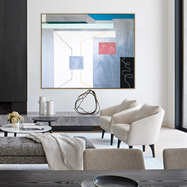 Minimalist Geometric Original Abstract Acrylic Painting, Architectural Feels on Large Canvas Wall Art | Pure state