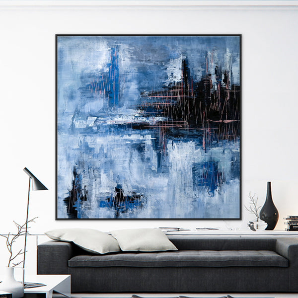 Contemporary Original Abstract Painting Capturing the Rhythm of Life, Canvas Wall Art | Blue heart