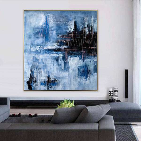Contemporary Original Abstract Painting Capturing the Rhythm of Life, Canvas Wall Art | Blue heart