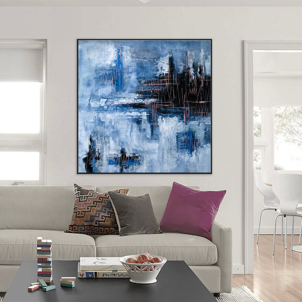 Contemporary Original Abstract Painting Capturing the Rhythm of Life, Canvas Wall Art | Blue heart