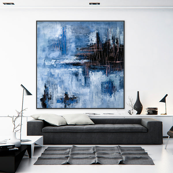 Contemporary Original Abstract Painting Capturing the Rhythm of Life, Canvas Wall Art | Blue heart