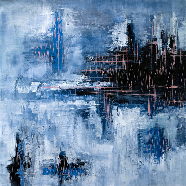 Contemporary Original Abstract Painting Capturing the Rhythm of Life, Canvas Wall Art | Blue heart