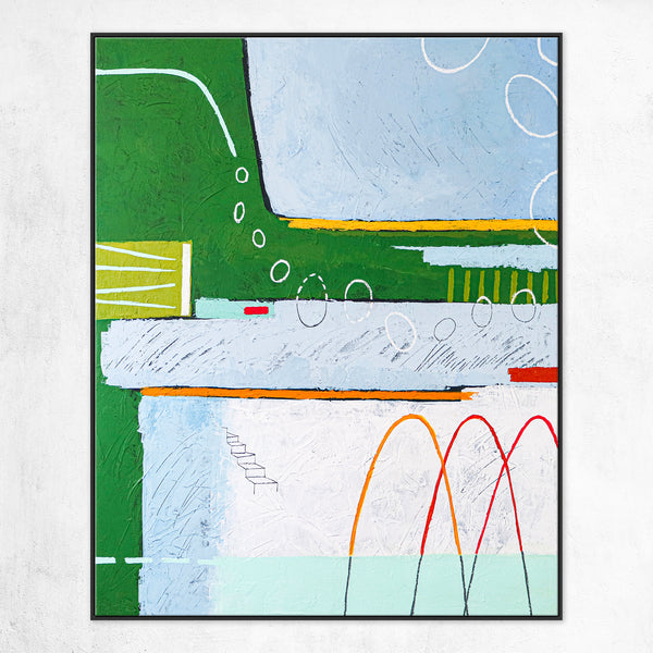 Dreamy Physics in Geometric Abstract Painting, Green Emphasis Original Modern Canvas Art | Realm (Vertical Ver.)