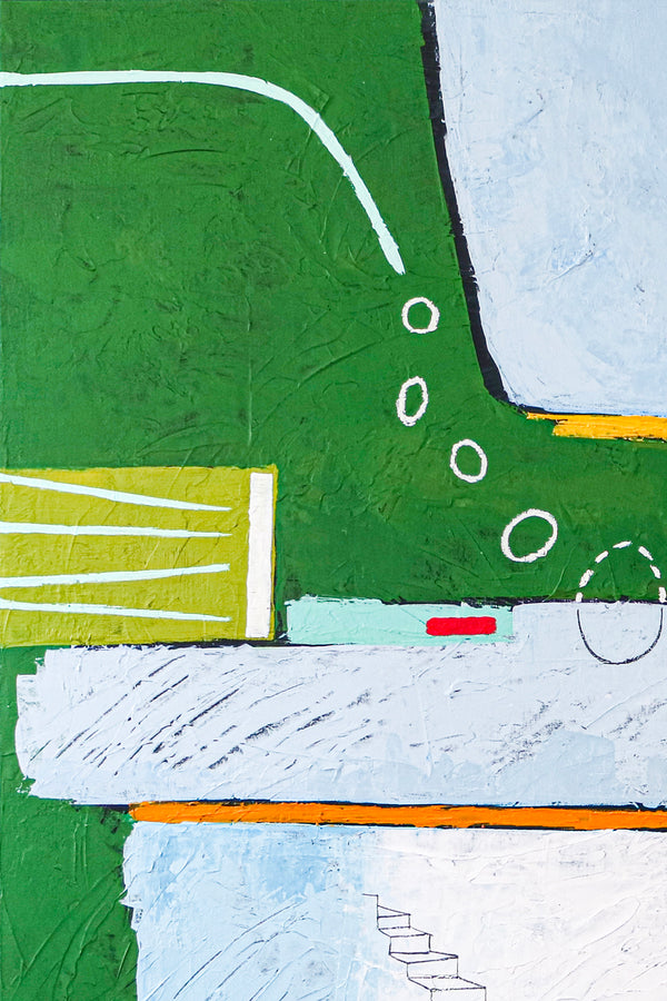 Dreamy Physics in Geometric Abstract Painting, Green Emphasis Original Modern Canvas Art | Realm (Vertical Ver.)