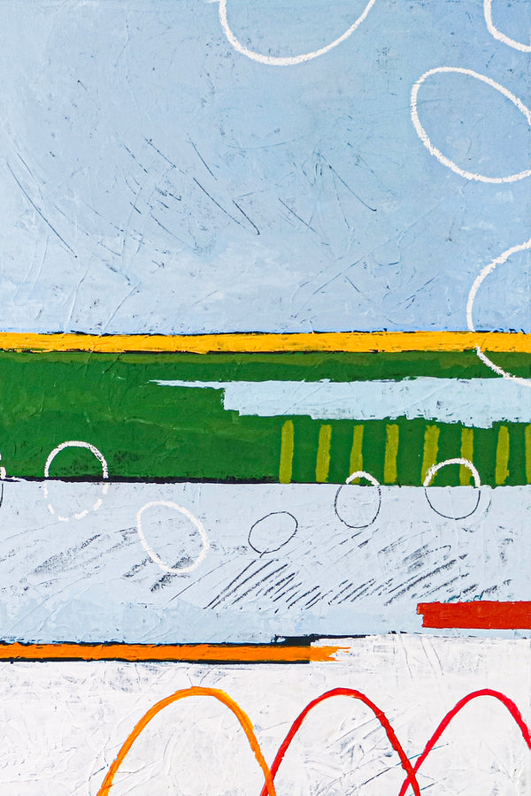 Dreamy Physics in Geometric Abstract Painting, Green Emphasis Original Modern Canvas Art | Realm (Vertical Ver.)