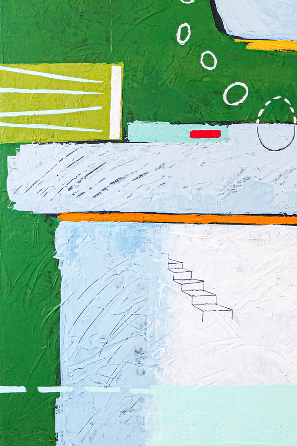 Dreamy Physics in Geometric Abstract Painting, Green Emphasis Original Modern Canvas Art | Realm (Vertical Ver.)