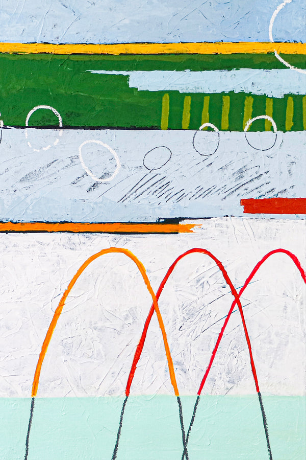 Dreamy Physics in Geometric Abstract Painting, Green Emphasis Original Modern Canvas Art | Realm (Vertical Ver.)