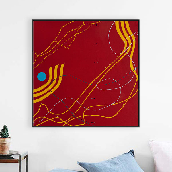 Original Modern Abstract Painting in Oil and Acrylic, Minimalism Canvas Wall Art | Red night melody (36"x36")