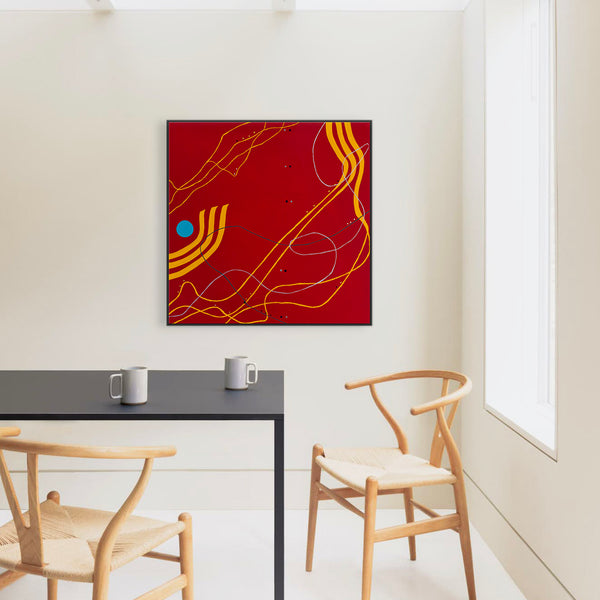 Original Modern Abstract Painting in Oil and Acrylic, Minimalism Canvas Wall Art | Red night melody (36"x36")