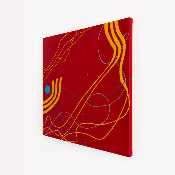 Original Modern Abstract Painting in Oil and Acrylic, Minimalism Canvas Wall Art | Red night melody (36"x36")