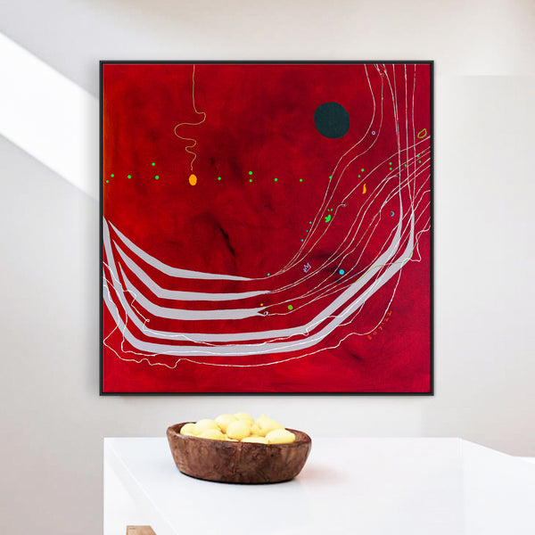 Abstract Original Painting Reflecting the Rich Texture & Space-filled Beauty of a Crimson Twilight | Red night of resonance (48"x48")