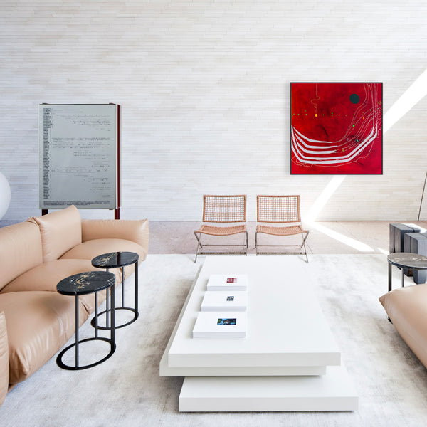 Abstract Original Painting Reflecting the Rich Texture & Space-filled Beauty of a Crimson Twilight | Red night of resonance (48"x48")