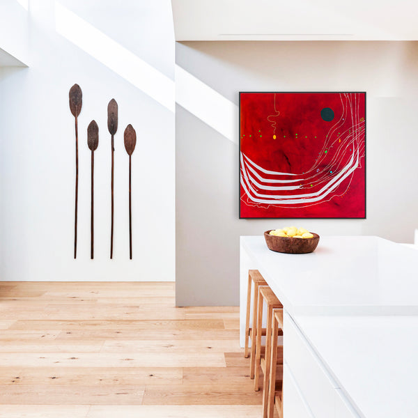 Abstract Original Painting Reflecting the Rich Texture & Space-filled Beauty of a Crimson Twilight | Red night of resonance (48"x48")
