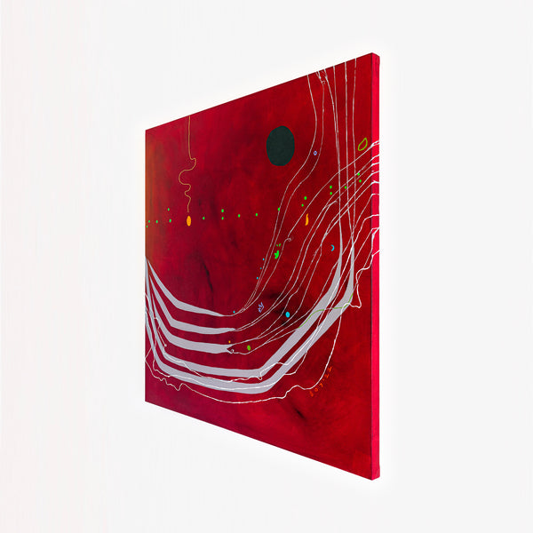 Abstract Original Painting Reflecting the Rich Texture & Space-filled Beauty of a Crimson Twilight | Red night of resonance (48"x48")