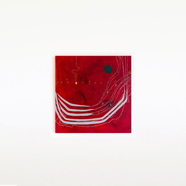 Abstract Original Painting Reflecting the Rich Texture & Space-filled Beauty of a Crimson Twilight | Red night of resonance (48"x48")