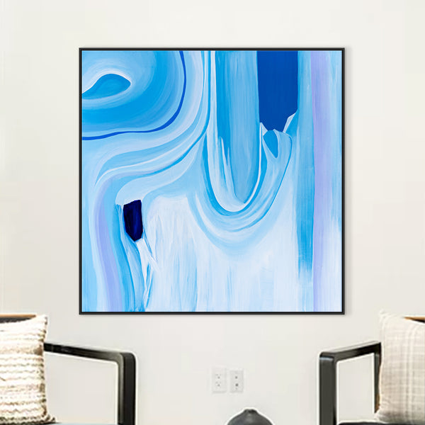 Embodying Mystique and Movement in a Minimalistic Sky Blue Abstract Modern Painting Wall Art | Riso (48"x48")