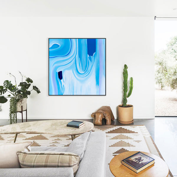 Embodying Mystique and Movement in a Minimalistic Sky Blue Abstract Modern Painting Wall Art | Riso (48"x48")