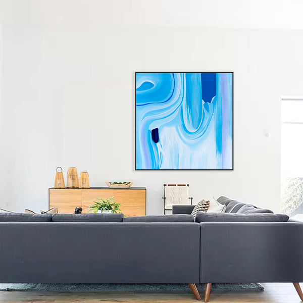 Embodying Mystique and Movement in a Minimalistic Sky Blue Abstract Modern Painting Wall Art | Riso (48"x48")