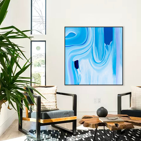 Embodying Mystique and Movement in a Minimalistic Sky Blue Abstract Modern Painting Wall Art | Riso (48"x48")