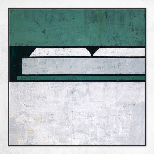 Geometric Minimalist Original Abstract Painting in Acrylic, Large Modern Canvas Wall Art in Green Color | Room I