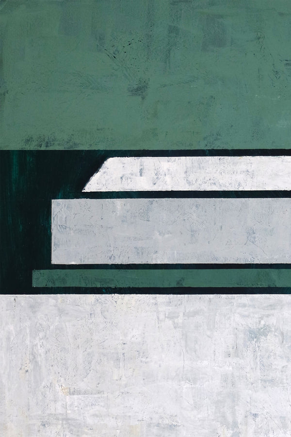 Geometric Minimalist Original Abstract Painting in Acrylic, Large Modern Canvas Wall Art in Green Color | Room I