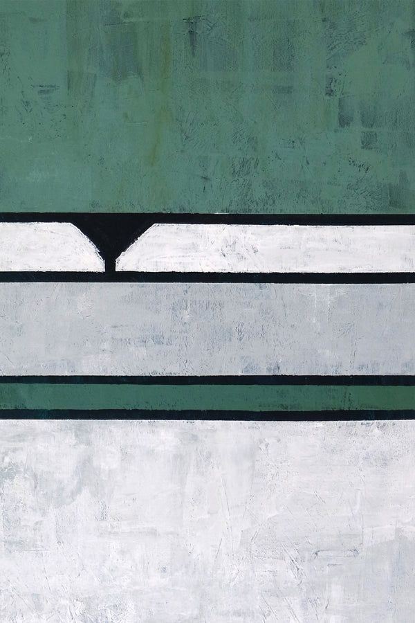 Geometric Minimalist Original Abstract Painting in Acrylic, Large Modern Canvas Wall Art in Green Color | Room I