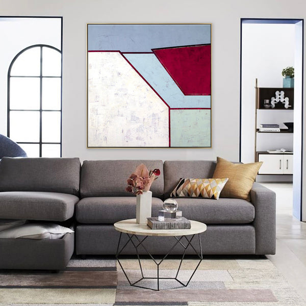 Geometric Original Abstract Acrylic Painting, Minimalist Modern Canvas Wall Art in Simplistic Composition | Room II