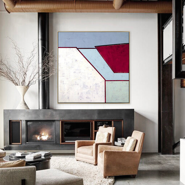 Geometric Original Abstract Acrylic Painting, Minimalist Modern Canvas Wall Art in Simplistic Composition | Room II