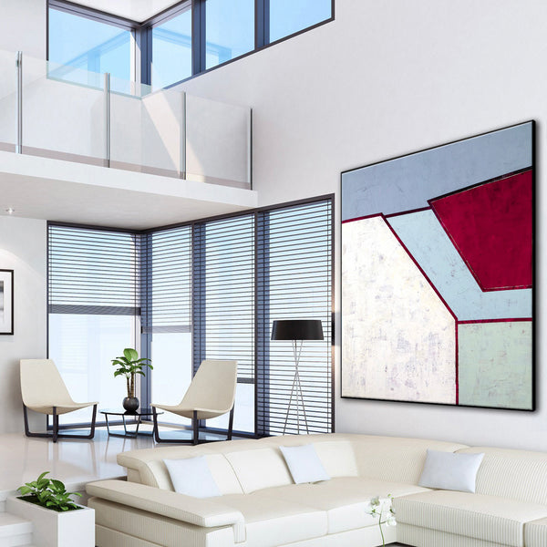 Geometric Original Abstract Acrylic Painting, Minimalist Modern Canvas Wall Art in Simplistic Composition | Room II