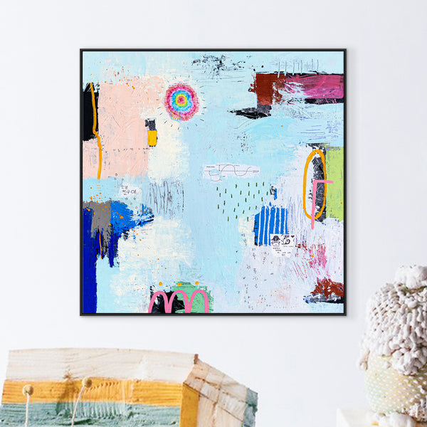 Original Abstract Sky Blue Painting Mixed Media Modern Canvas Wall Art | Sello (36"x36")