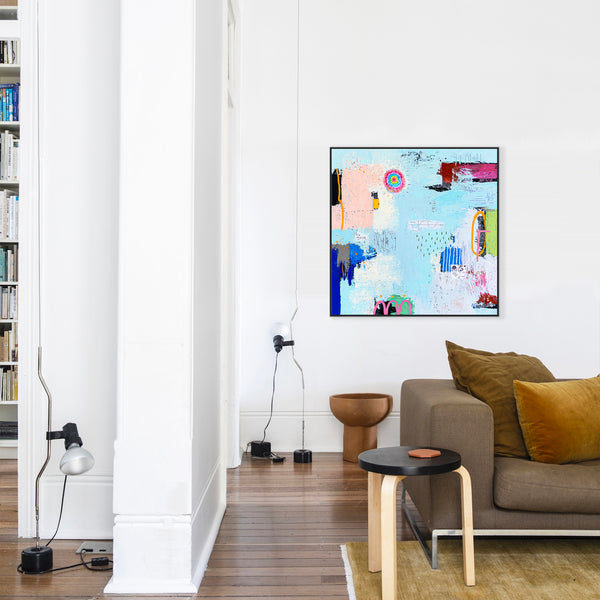 Original Abstract Sky Blue Painting Mixed Media Modern Canvas Wall Art | Sello (36"x36")