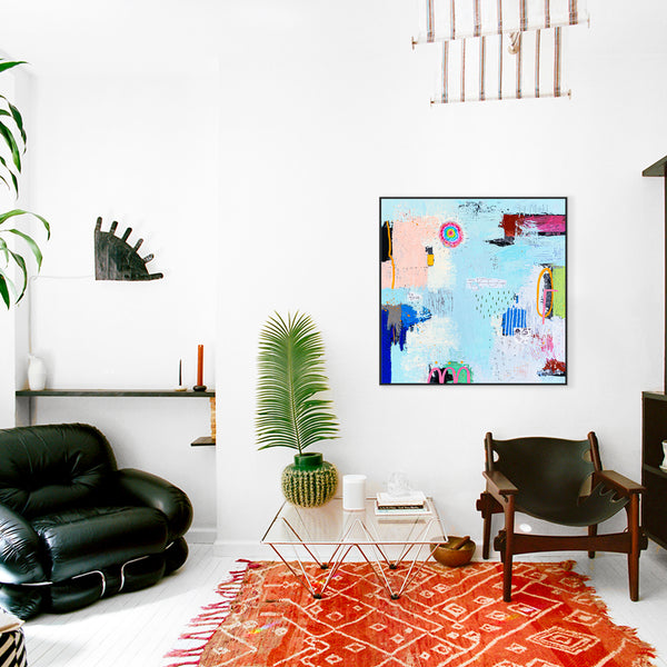 Original Abstract Sky Blue Painting Mixed Media Modern Canvas Wall Art | Sello (36"x36")