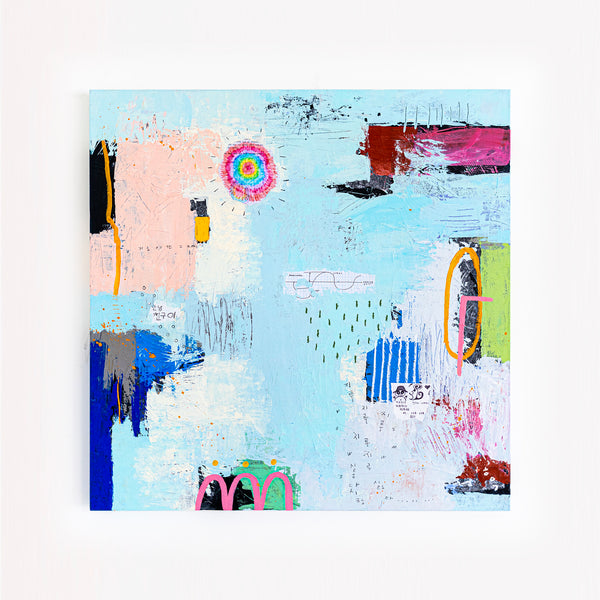 Original Abstract Sky Blue Painting Mixed Media Modern Canvas Wall Art | Sello (36"x36")