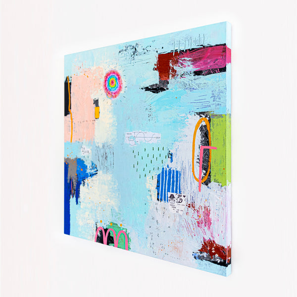 Original Abstract Sky Blue Painting Mixed Media Modern Canvas Wall Art | Sello (36"x36")