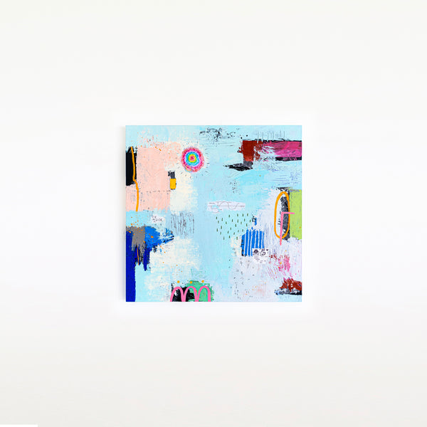 Original Abstract Sky Blue Painting Mixed Media Modern Canvas Wall Art | Sello (36"x36")