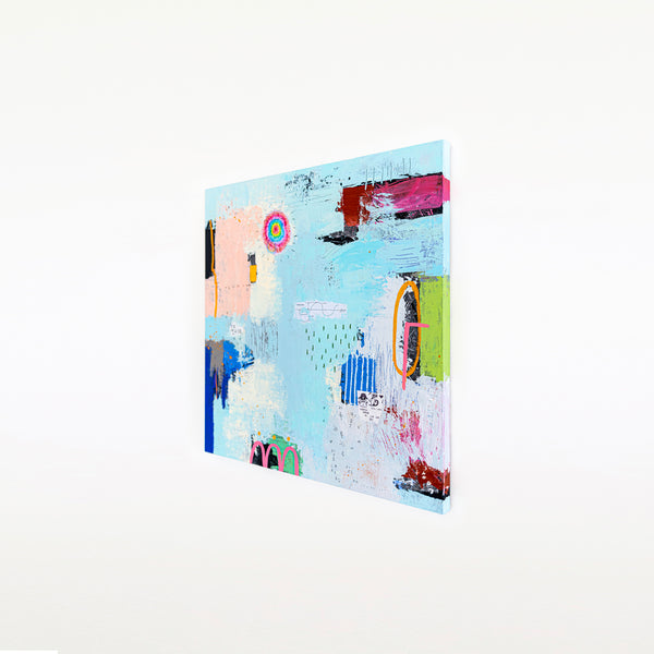 Original Abstract Sky Blue Painting Mixed Media Modern Canvas Wall Art | Sello (36"x36")