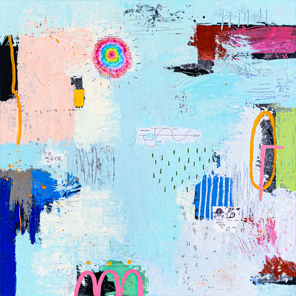 Original Abstract Sky Blue Painting Mixed Media Modern Canvas Wall Art | Sello (36"x36")