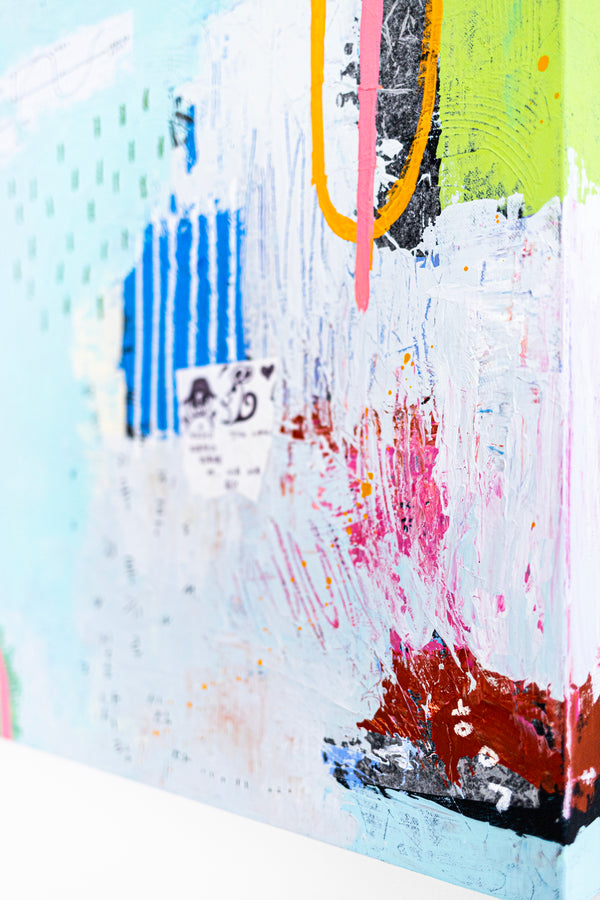 Original Abstract Sky Blue Painting Mixed Media Modern Canvas Wall Art | Sello (36"x36")