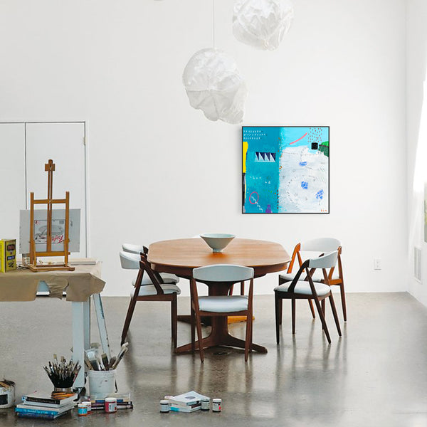 Modern Abstract Original Painting with Mixed Media, Canvas Wall Art  in Bright Blue Tones | Sen (36"x36")