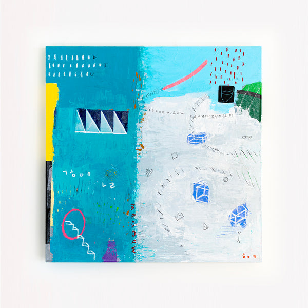 Modern Abstract Original Painting with Mixed Media, Canvas Wall Art  in Bright Blue Tones | Sen (36"x36")